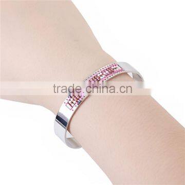 Titanium Steel Seed Beads Open Cuff Bangles Bracelets Silver Tone Deep Pink photo-3