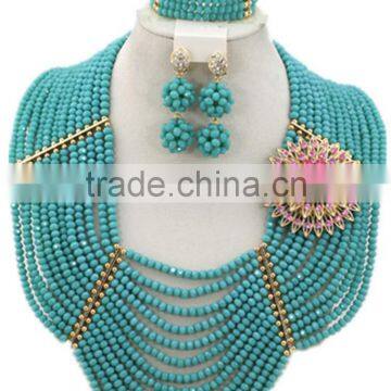 12layers TealGreen Crystal Beads Multi-style Brooche African JewelrySet