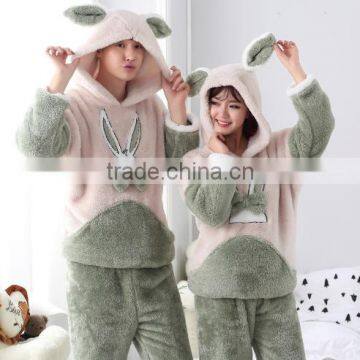 fashion hot selling fleece couple pajamas sleepwear good quality