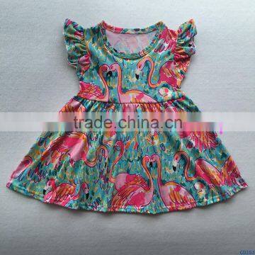Persnickety Summer Child Frocks Clothes Boutique Remakes Toddler Girls Flamingo Print Flutter Pearl Dresses with Ruffles GD353