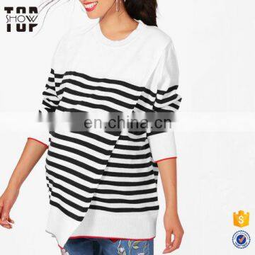 Custom knitted jumper wrap maternity clothing wholesale striped tops for women