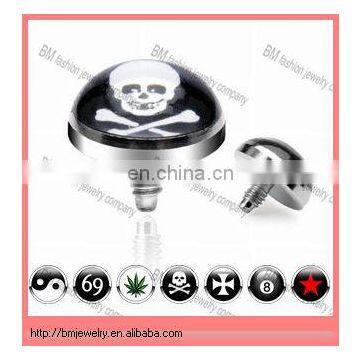 16GA Thread Requirements (1.2mm Threading) Internally Threaded 5mm Dome Logo Dermal Anchor Tops Jewelry Piercing Accessories