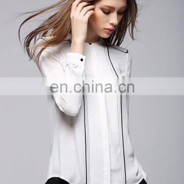 Fashion career design round neck long sleeves white crepe fabric tendy fashion shirt tops