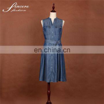 Ladies denim garment wash tencel fashion designs casual long dress