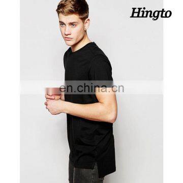 Men plain black cotton longline t-shirts cheap