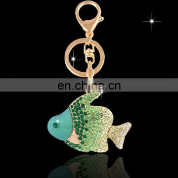 Wholesale Promotional cheap Fashion Decorative metal rhinestone crystal valentine goldfish Keyring for gift giving MCA-0064