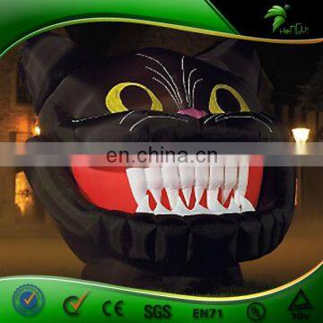 Hongyi Custom 3 M Inflatable Black Cat with White Incisive Tooth, Halloween Decoration Inflatable Human Balloon for Sale