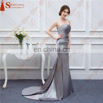 Silver Gray Bridesmaid Dresses Long Silk Satin Mermaid Shining Crystals Beaded Cheap Brides Maid Of Honor Real Photos Free Ship photo-3