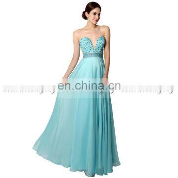 Captivating Gowns With Plunging Necklines Sky Blue Chiffon Crystal Evening Dresses Long Evening Dresses AJ003