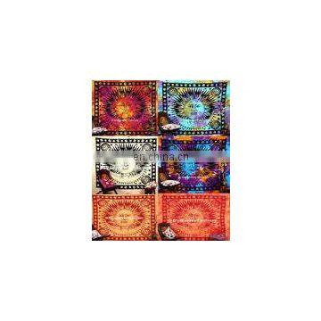 Psychedelic Tie Dye Sun Moon Indian Hippie Tapestry Indian Wall Hanging Tapestries Bohemian Bedspread Ethnic decorative art