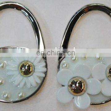 White flower foldable purse hook,White Pearl Bead Folding Purse Hook