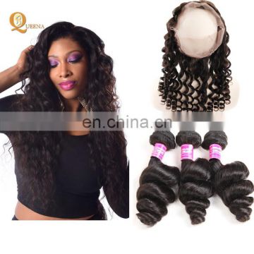 Wholesale Hair Vendors Grade 8A Brazilian Hair Weaves Bundles with 360 Frontal Loose Wave