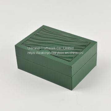 Oem Custom Luxury Man Green Woolen Watches Box Green Leather Single Watch Packaging Box With Pillow photo-3
