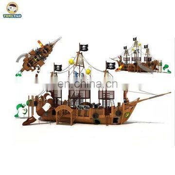 Water Slide of Wooden Pirate Ship for Children and Adults With Water Park