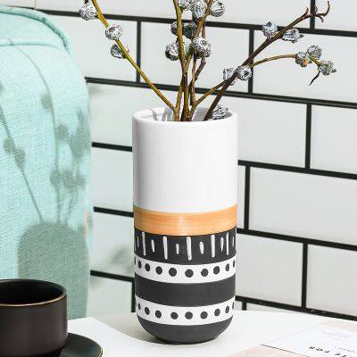 Black And White Stripe Fashion Colored Drawing Ceramic Flower Vase For Restaurant Dining Table photo-2