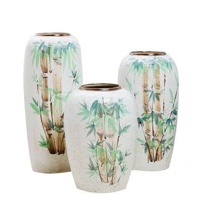 Color Paint Bamboo Hand Made Large White Ceramic Flower Vase For Living Room Decor Art