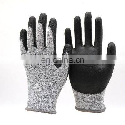 HPPE Black PU Coated Cut Resistant Gloves EN388 Dipped Anti Cut Gloves