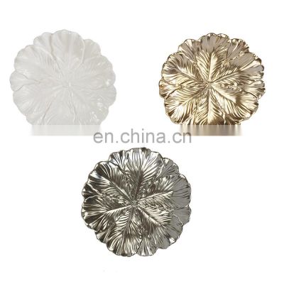 Custom Gold Silver Electroplating Decorative Ceramic Leaf Trays Jewelry Storage Plate Tray Rings Keys Trinket Dish Holder