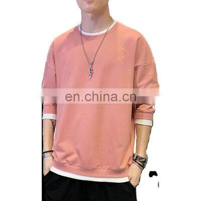 Manufacturers wholesale simple trendy pullover solid color sweater men and women fake two loose plus size sweaters