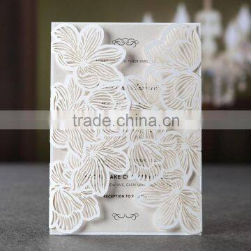 2016 White Garden Flower Unique Design Laser Cut Wedding Invitation Card