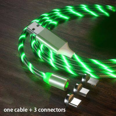 1m Led Flowing Light Usb 3 in 1 Fast Micro Type C Magnet Charger Magnetic Charging Cable For Iphone