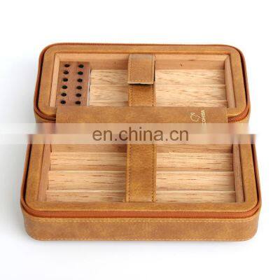 PU Leather Portable Cedar Wood Case Holder Travel Cigar Humidor for 4 Cigar