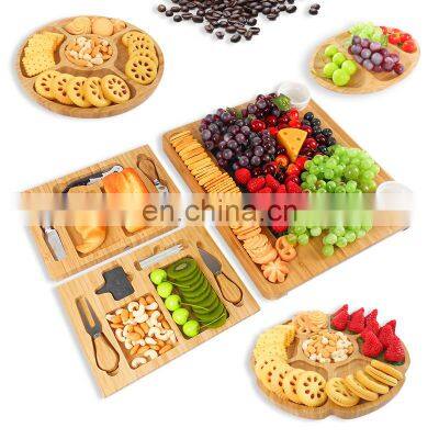 Bamboo Cheese Board Round Serving Tray 100% Natural With Cutlery Set photo-3