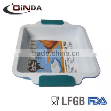 Carbon Steel Ceramic coated Square Pan With Silicone Grip Handle