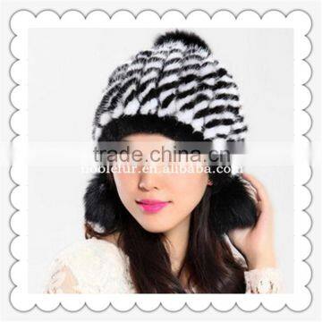 elegant lady mink fur pompom hat with two baggy fur ball around ears