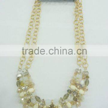 FACHION GLASS BEADED METAL CHAIN NECKLACE EARRING SET