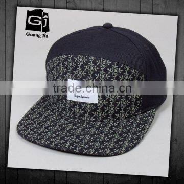 Custom 5 Panel Hat and Camo Flat Peak and Leather Strap Fabric for Summer Hat