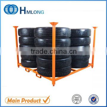 Tubular warehouse stacking tire display stand rack