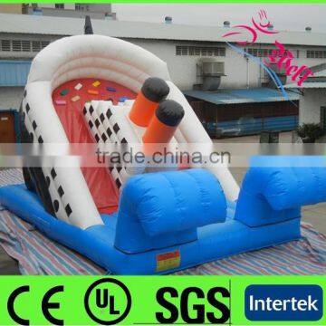 2014 Cheap commercial inflatable double lane slip slide for kids / inflatable boat slide