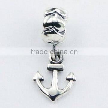 Sterling Silver Anchor Charm On Corrugated Cube Bead