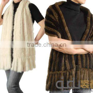QD-LT8138 Fuzhuang Supplier Knitted Mink Fur Woman Shawl
