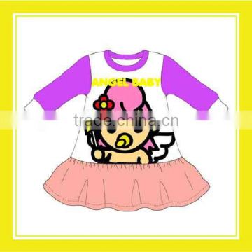 2016 Hot Sell Product Bros Angel Baby 100% Cotton Purple Pink Clothing Dress