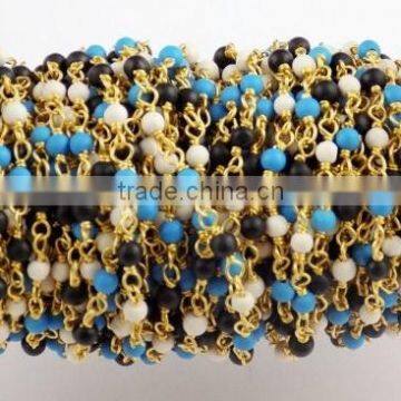 5 Feet Multi Mix Gemstone 2mm Smooth Rondelle Rosary Style Wire Wrapped Beaded Chain 24k Gold Plated Jewelry Making Bead
