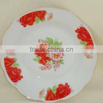 Cheap Ceramic Fruit Plate with cut edge gold rim/Ceramic fruit Plate Factory