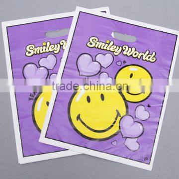 2015 Hot Sell Smile Face Die Cut Shopping Bags, Purple LDPE, More Designs