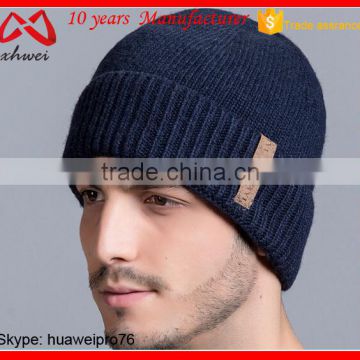 Warm winter beanie cotton yarn black color for men