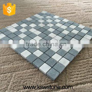 Top Quality Honed Sky Blue Mosaic+cararra Mosaic Chip Size25*25*10mm Silver Grey