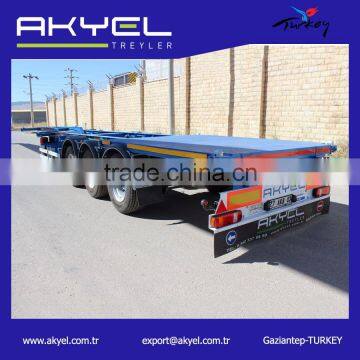 2 or 3 Axles flatbed container carrier with skeleton and flatbed semi trailer