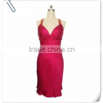 Lady's silk satin red evening dress