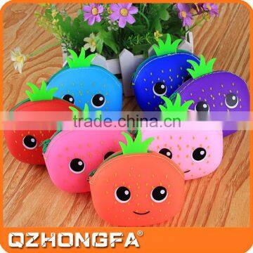 Lovely strawberry customized silicone wallet for coin&money&carry articles