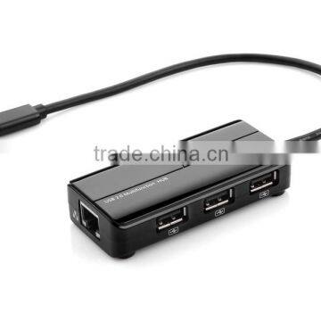 USB Type C male to 10/100Mbps Ethernet Network + 3 ports USB2.0 Hub