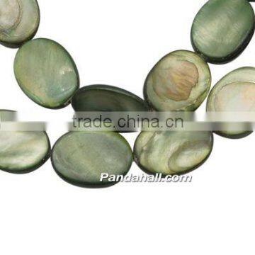 Freshwater Shell Beads Strands, Plating, Oval, Dyed, Green, Size: about 15mm wide, 20mm long, 4mm thick, hole:1mm, (SHEL-20X15-1