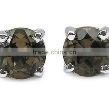 1.20ctw Genuine Smoky Topaz Round .925 Sterling Silver Stud Earrings