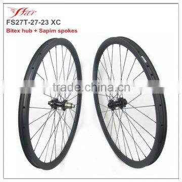 Hot sell cross country mtb carbon wheels 27mm wide 23mm deep, durable carbon clincher wheels with 6 bolts disc hub 27.5er