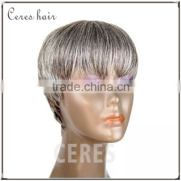 44# grey short human hair wig totally hand tied full lace wig for fashion lady