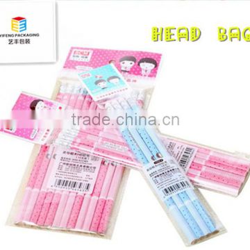 Wholesale custom opp/cpp plastic header bags /stationery promotion packaging bags